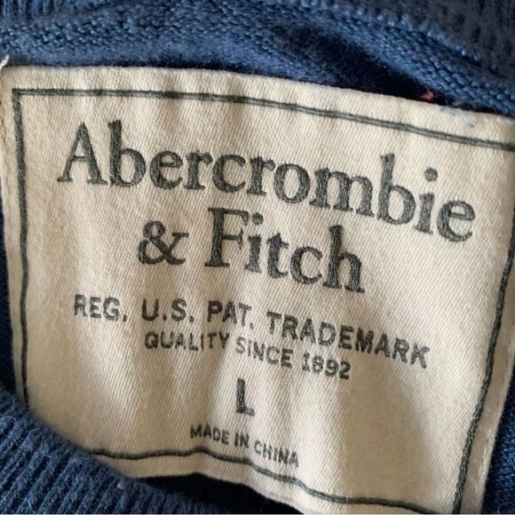 Abercrombie & Fitch Cotton Crew Neck Logo Blue Sweater Sz L - Picture 3 of 7